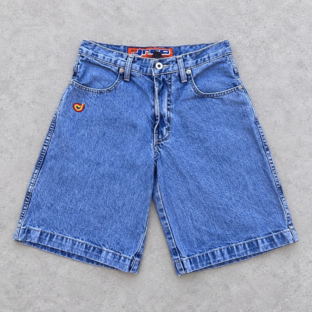 Vintage JNCO Heart Logo Girlie Stuff Roomy Short Wide Leg Denim Shorts Sz 1
